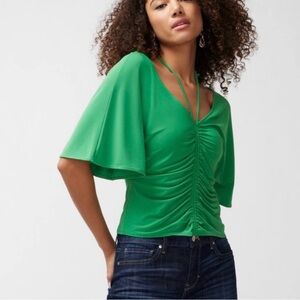 Green Ruched V-Neck Women’s Top